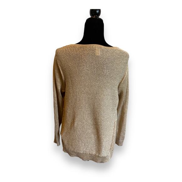 Chico's Womens Sweater Sz 2 L 12 Gold Metallic V-Neck - Picture 6 of 9